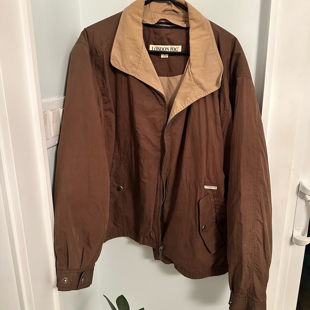Men’s London Fog Brown Jacket with Tan Collar As is